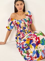 فستان متوسط الطول مُجمَّع مزين بطبعة تجريدية من Roman - صورة 1 من 5