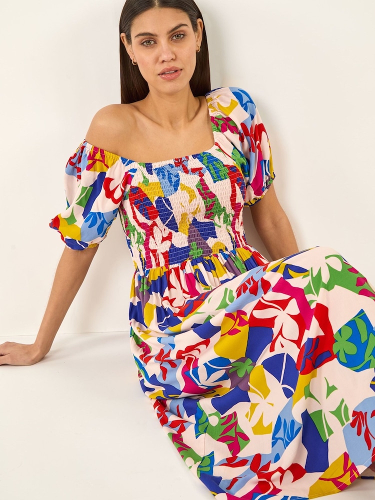 فستان متوسط الطول مُجمَّع مزين بطبعة تجريدية من Roman - صورة 1 من 5