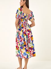 فستان متوسط الطول مُجمَّع مزين بطبعة تجريدية من Roman - صورة 3 من 5