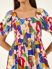 فستان متوسط الطول مُجمَّع مزين بطبعة تجريدية من Roman - صورة 5 من 5