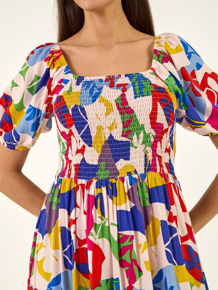 فستان متوسط الطول مُجمَّع مزين بطبعة تجريدية من Roman - صورة 5 من 5