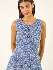 Roman Blue Embroidered Midi Dress - Image 4 of 5