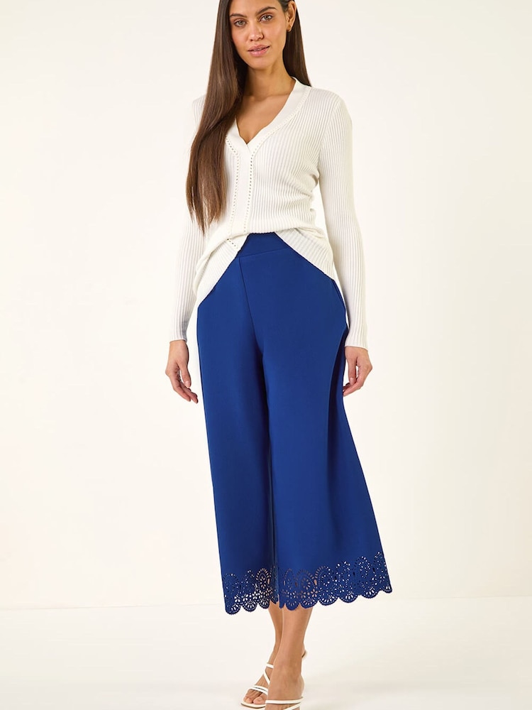 Roman Blue Lace Trim Wide Leg Trousers - Image 2 of 5