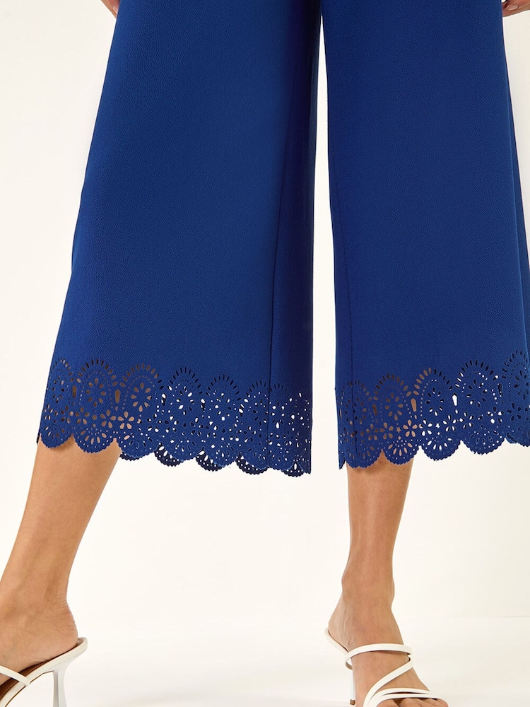 Roman Blue Lace Trim Wide Leg Trousers - Image 6 of 6
