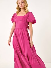 Roman Pink Cotton Pleated Puff Midi Dress - Image 4 of 5