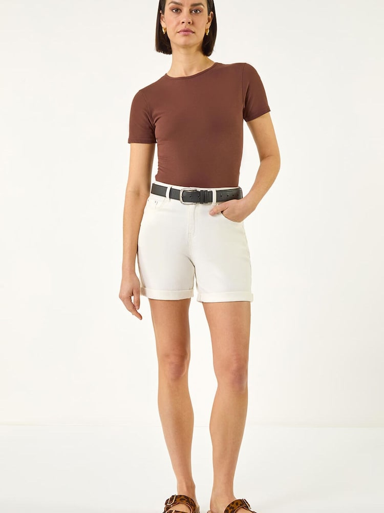 Roman Cream Stretch Denim Shorts - Image 2 of 5