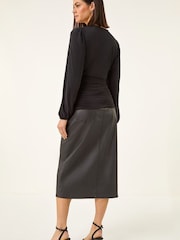 Roman Black Gathered V-Neck Stretch Top - Image 3 of 5