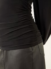 Roman Black Gathered V-Neck Stretch Top - Image 5 of 5