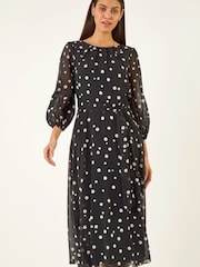 Roman 水玉プリントプリーツネックミディワンピース - 画像 2 / 5