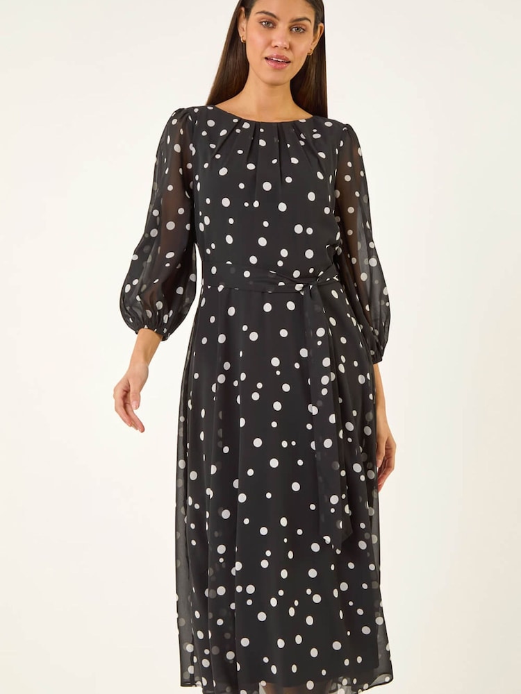 Roman 水玉プリントプリーツネックミディワンピース - 画像 2 / 5