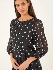 Roman 水玉プリントプリーツネックミディワンピース - 画像 4 / 5