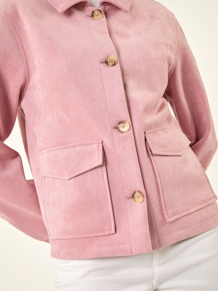 Roman Pink Suedette Button Jacket - Image 6 of 6