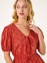 Roman Orange Puff Sleeve Broderie Top - Image 4 of 5