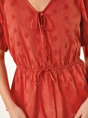 Roman Orange Puff Sleeve Broderie Top - Image 5 of 5