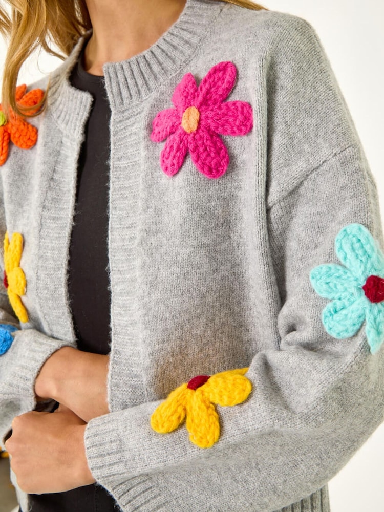Roman Grey Multi Floral Knit Cardigan - Image 5 of 5