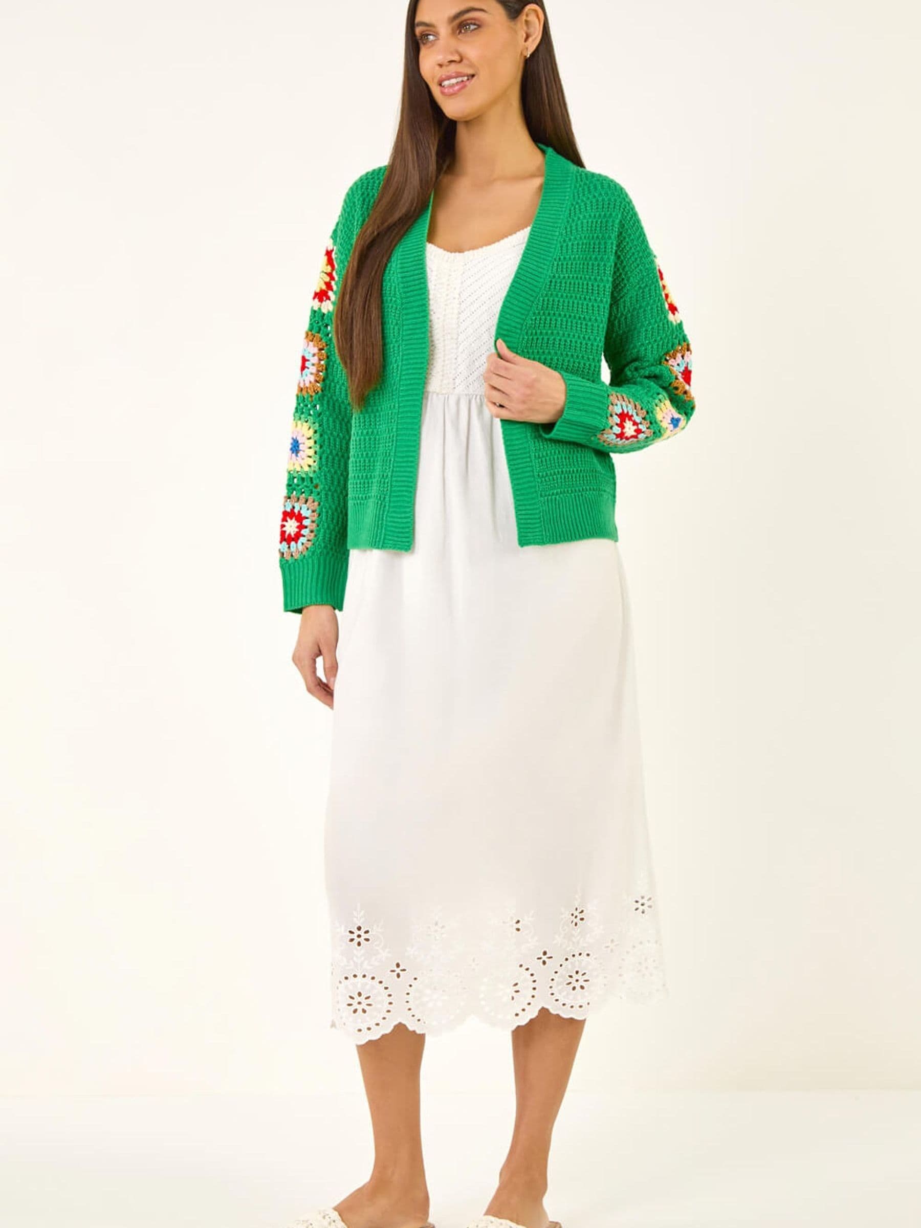 Buy Roman Green Crochet Sleeve Knit Cardigan from Next USA