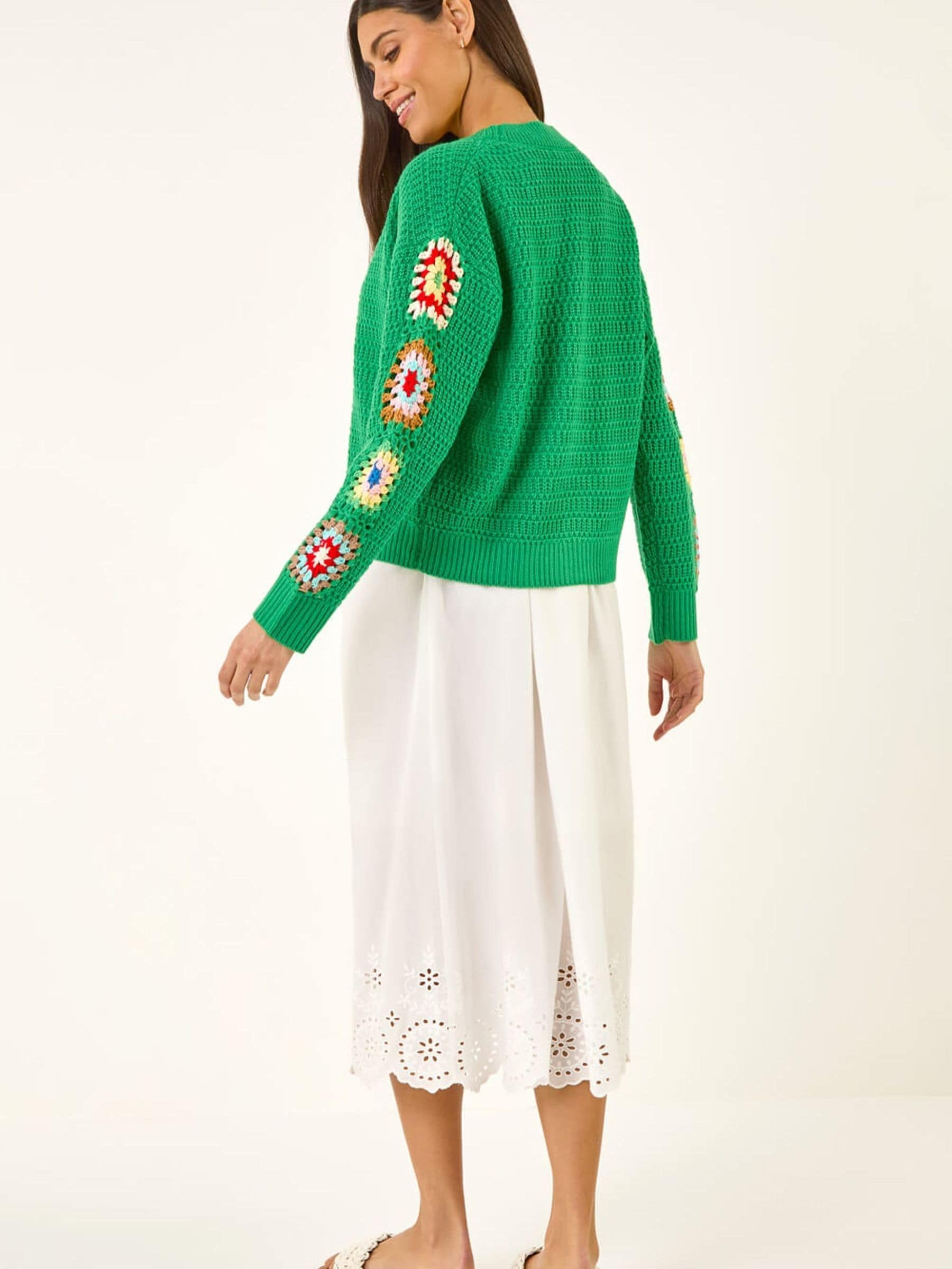 Buy Roman Green Crochet Sleeve Knit Cardigan from Next USA