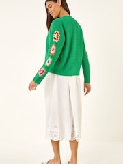 Roman Green Crochet Sleeve Knit Cardigan - Image 3 of 5