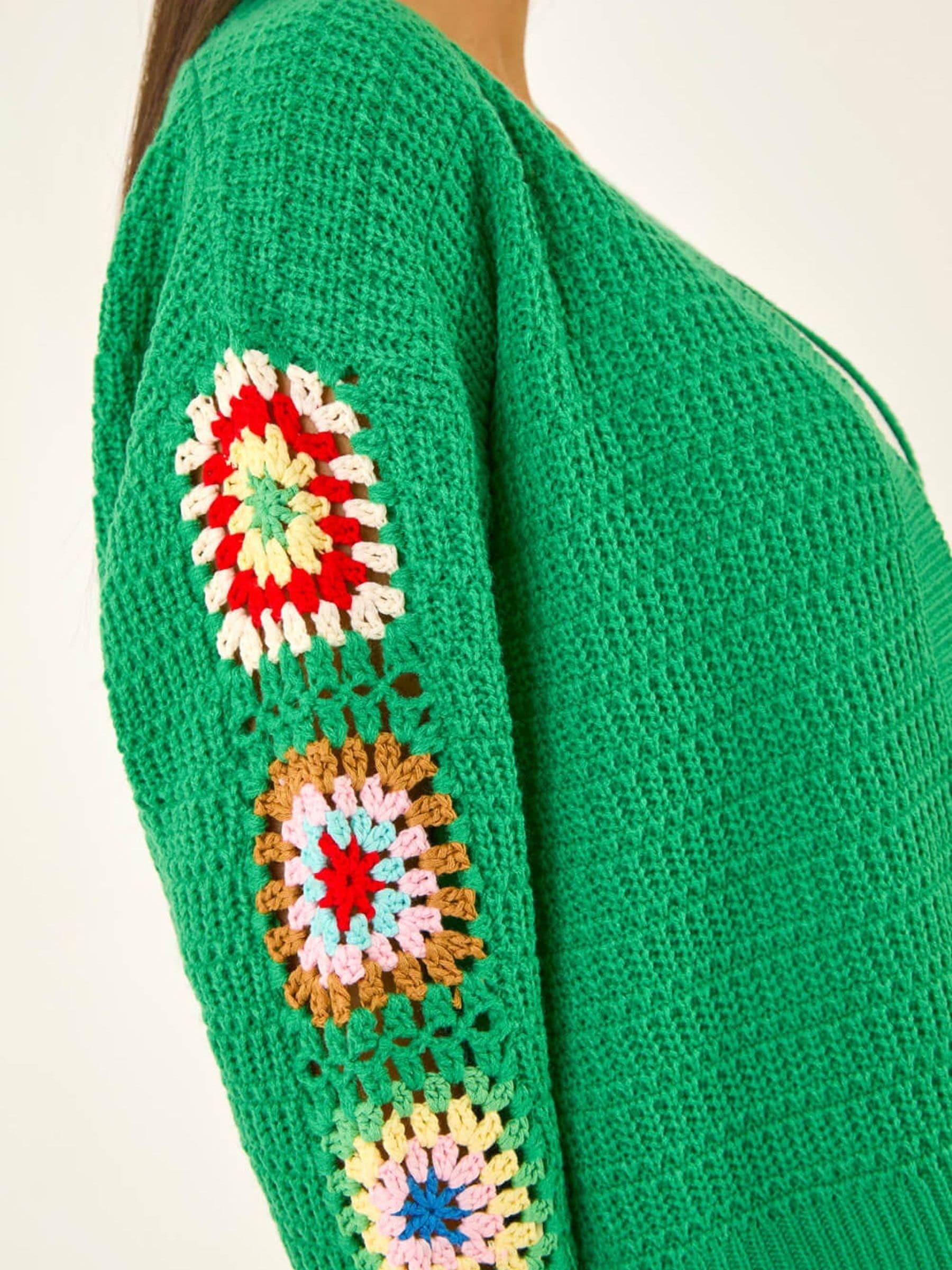 Buy Roman Green Crochet Sleeve Knit Cardigan from Next USA