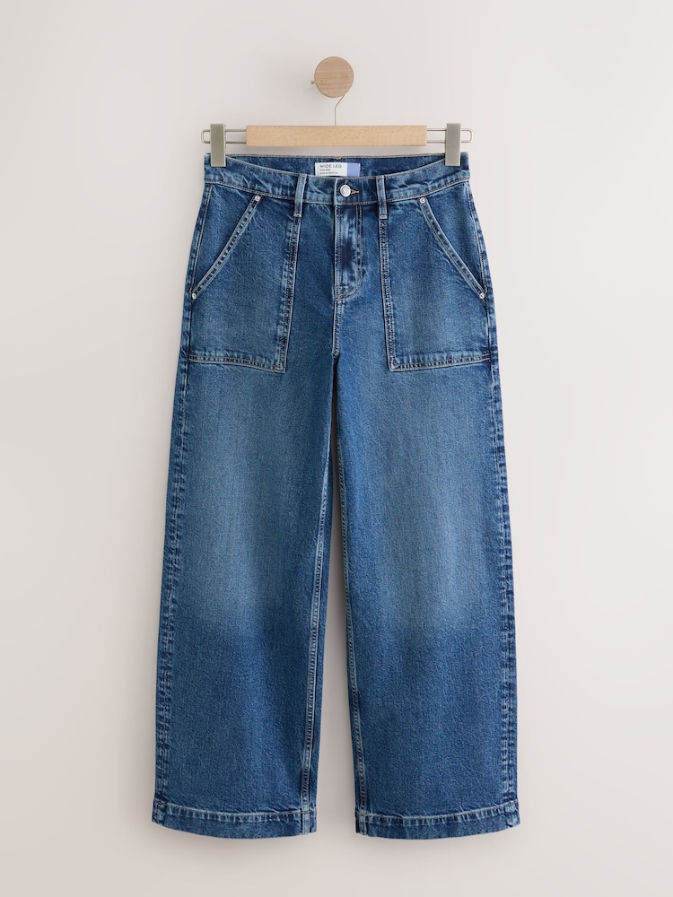 Dark Blue Utility Wide Leg Jeans - Image 1 of 3 Dark Blue Utility Wide Leg Jeans - Image 1 of 3