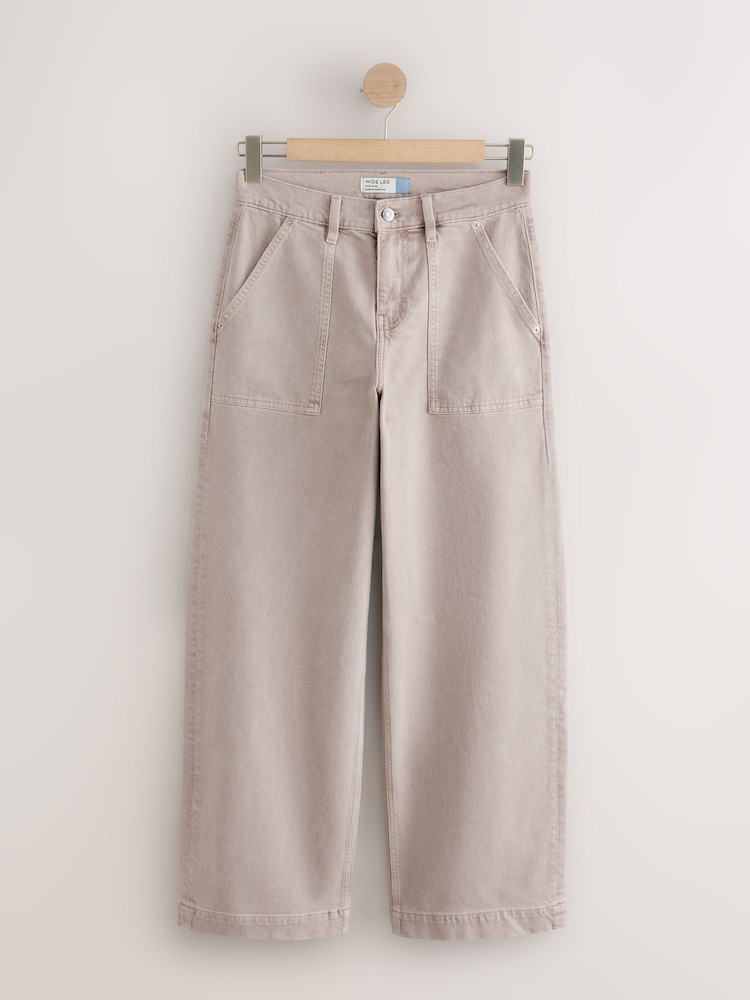 Stone Utility Wide Leg Jeans - Image 1 of 3 Stone Utility Wide Leg Jeans - Image 1 of 3