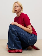 Dark Blue Wide Leg Drawsting Jeans - Image 2 of 8