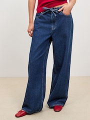 Dark Blue Wide Leg Drawsting Jeans - Image 3 of 8