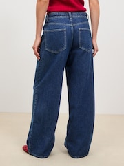 Dark Blue Wide Leg Drawsting Jeans - Image 4 of 8