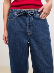 Dark Blue Wide Leg Drawsting Jeans - Image 5 of 8
