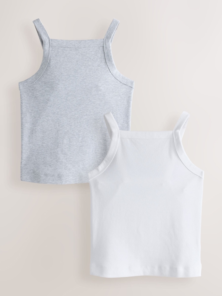 White/Grey Ribbed Thick Strap Vest 2 Pack - Image 1 of 5