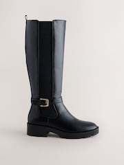 Black Standard fit Forever Comfort® Casual Buckle Knee High Boots - Image 1 of 5