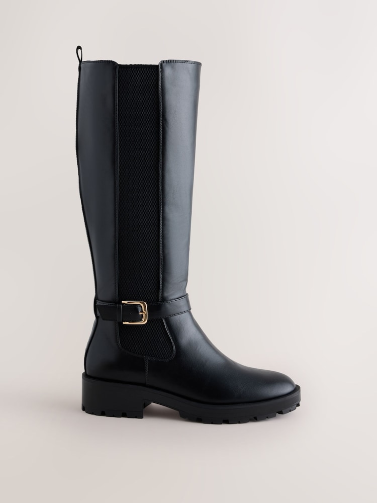 Black Standard fit Forever Comfort® Casual Buckle Knee High Boots - Image 1 of 5 Black Standard fit Forever Comfort® Casual Buckle Knee High Boots - Image 1 of 5