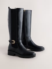 Black Standard fit Forever Comfort® Casual Buckle Knee High Boots - Image 2 of 5