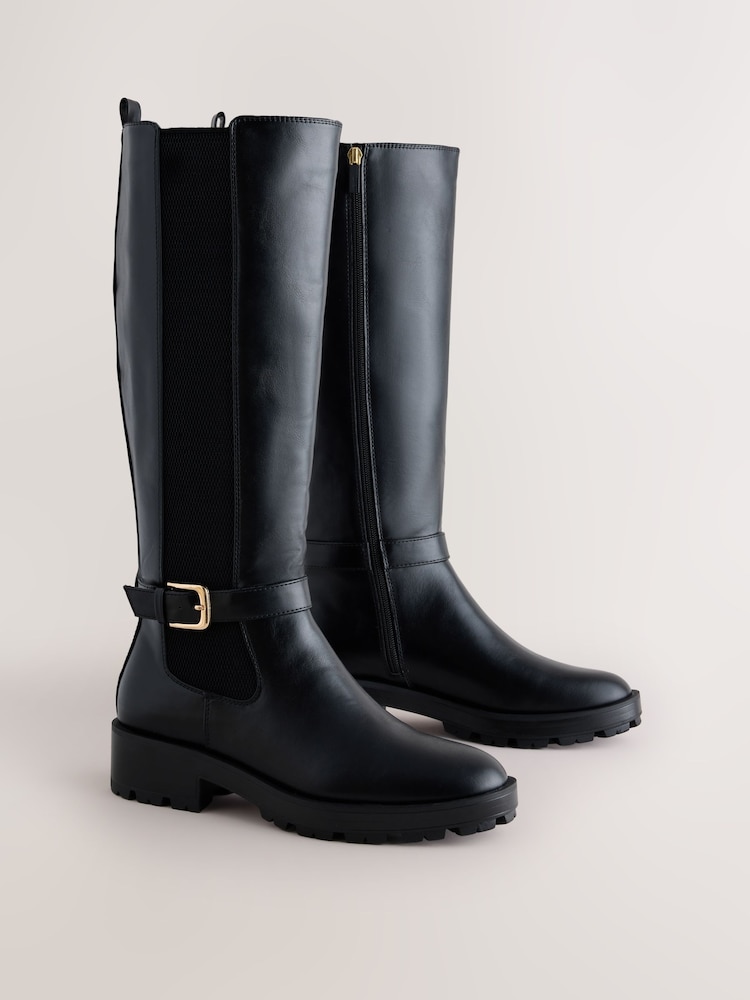 Black Standard fit Forever Comfort® Casual Buckle Knee High Boots - Image 2 of 5 Black Standard fit Forever Comfort® Casual Buckle Knee High Boots - Image 2 of 5
