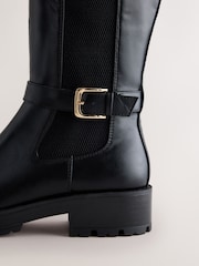 Black Standard fit Forever Comfort® Casual Buckle Knee High Boots - Image 4 of 5