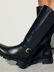 Black Standard fit Forever Comfort® Casual Buckle Knee High Boots - Image 6 of 10