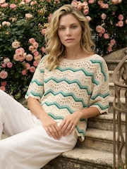 Roman White Crochet Wave Knitted Top - Image 1 of 5