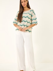 Roman White Crochet Wave Knitted Top - Image 2 of 5