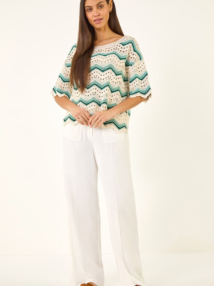 Roman White Crochet Wave Knitted Top - Image 2 of 5