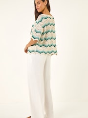 Roman White Crochet Wave Knitted Top - Image 3 of 5