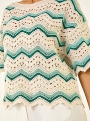Roman White Crochet Wave Knitted Top - Image 6 of 6