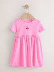 Pink Cherry Short sleeve Embroidered Ribbed Dress (3mths-7yrs) - Image 5 of 8