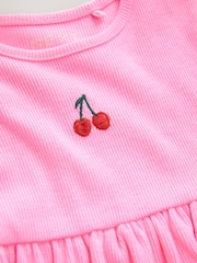 Pink Cherry Short sleeve Embroidered Ribbed Dress (3mths-7yrs) - Image 7 of 8
