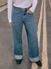 Mid Blue Boyfriend Turnup Jeans - Image 4 of 9