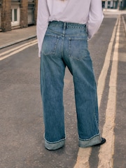 Mid Blue Boyfriend Turnup Jeans - Image 5 of 9