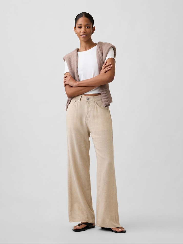 Beige - Gap High Waisted Linen-Blend Wide-Leg Trousers - Kuva 1 / 7