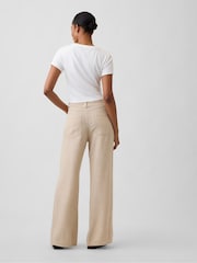 Beige - Gap High Waisted Linen-Blend Wide-Leg Trousers - Kuva 4 / 7
