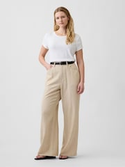 Beige - Gap High Waisted Linen-Blend Wide-Leg Trousers - Kuva 5 / 7