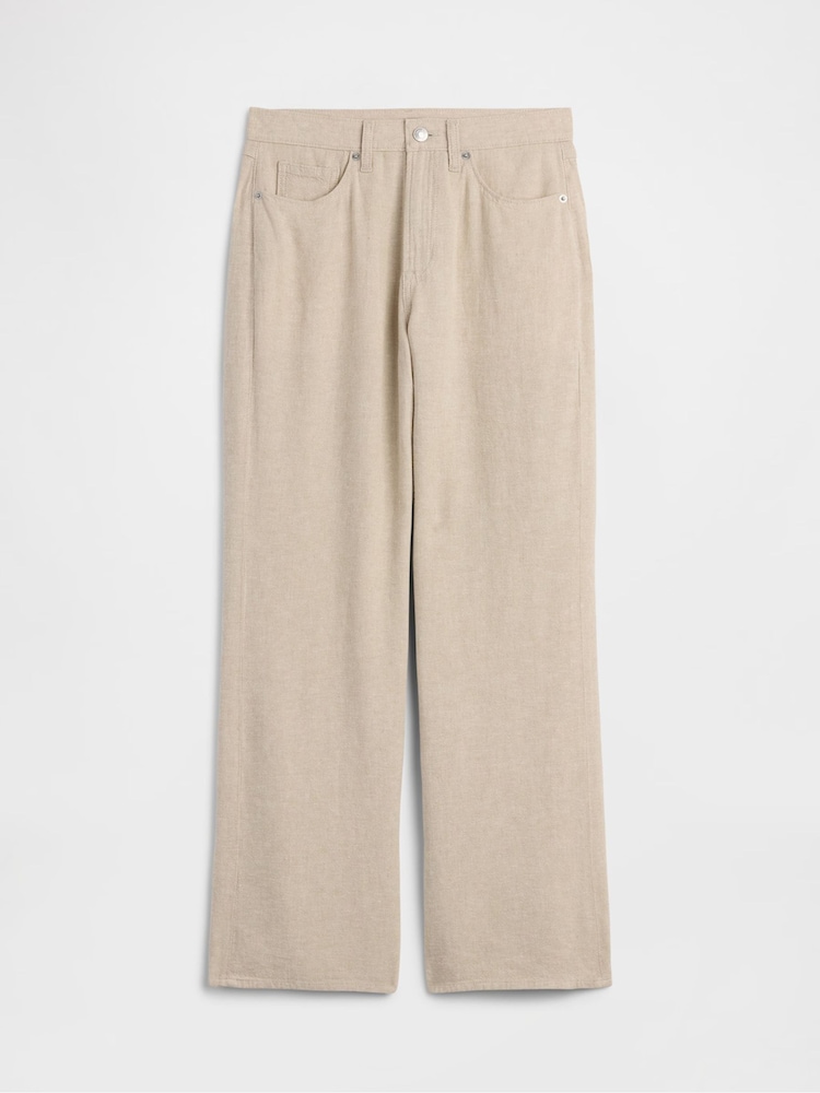 Beige - Gap High Waisted Linen-Blend Wide-Leg Trousers - Kuva 7 / 7
