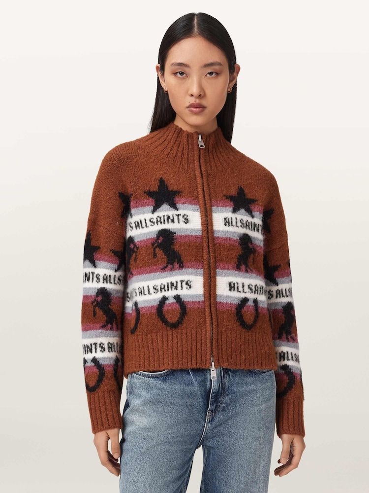 AllSaints Brown W008 Kecognac Cardigan - Image 1 of 5 AllSaints Brown W008 Kecognac Cardigan - Image 1 of 5